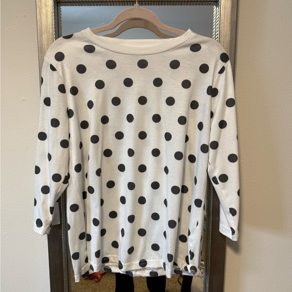 White Polka Dot Long Sleeve Top